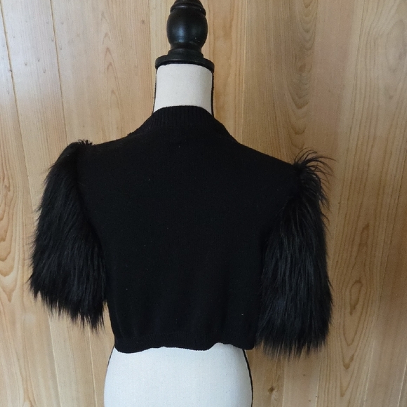 CAbi Black Sweater with Faux Fur Sleeves - Picture 3 of 7